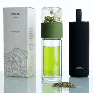 Ukiyo Sense Premium Double-Wall Glass Tea & Fruit Infuser Bottle